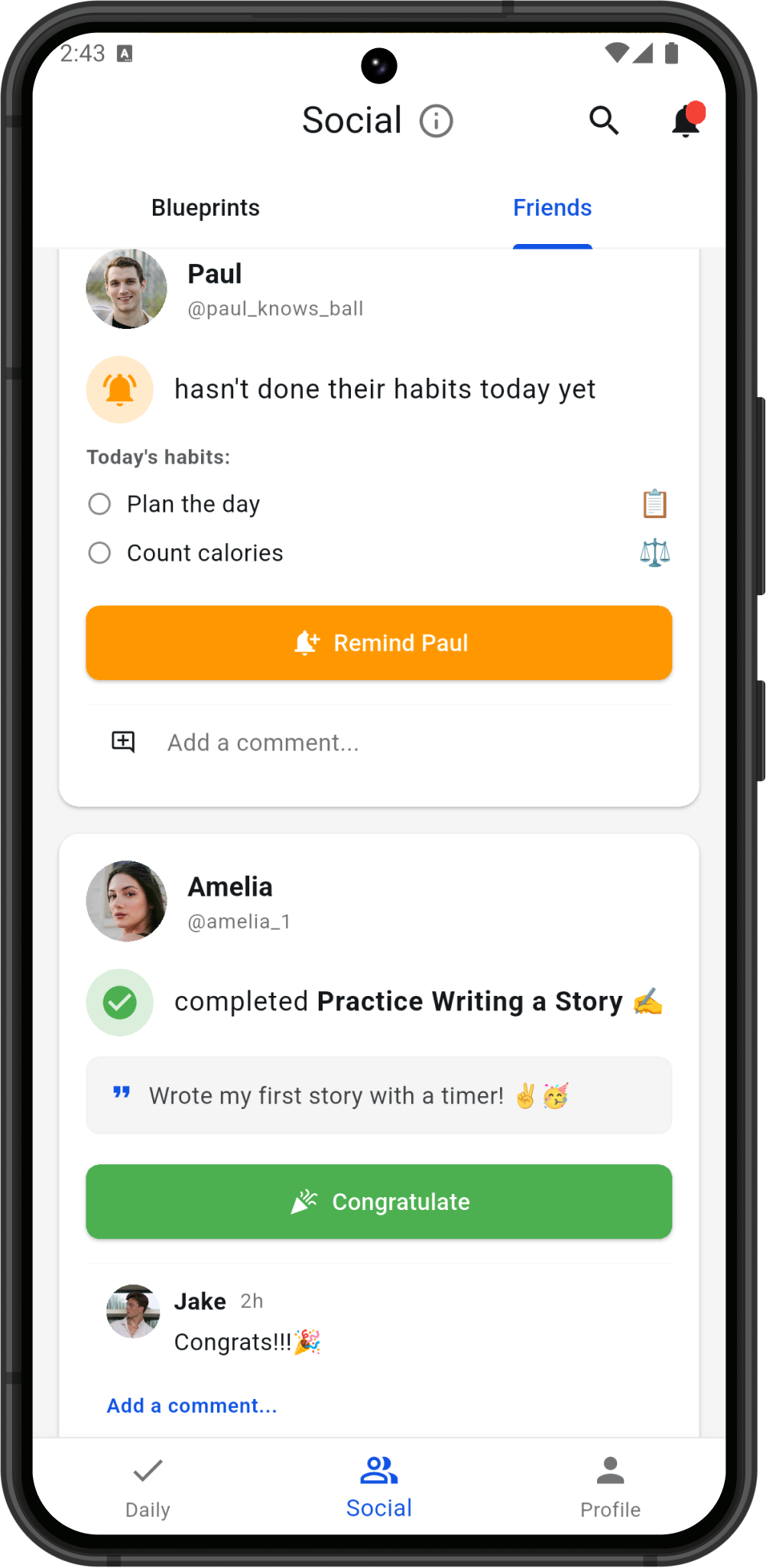 Blueprint app friends screen
